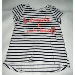 H&M Girls Graphic Top Size 4 5  Blue White Striped Tassels Sunsets Palm Trees